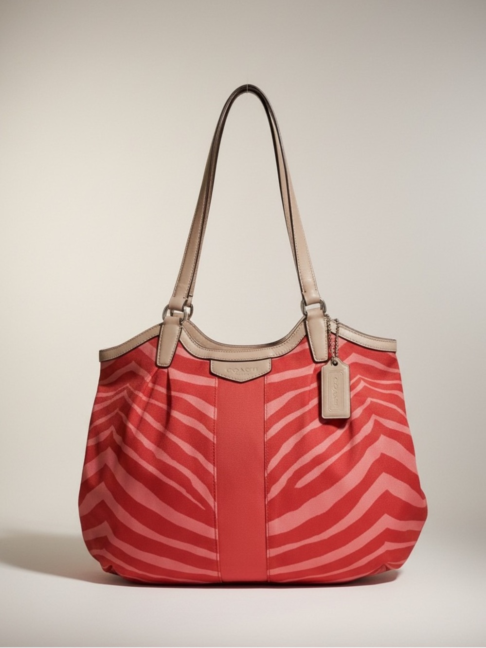 ✨Coach Devin Zebra Print Shoulder Bag F24022 Red Coral Jacquard Tote Rare - Picture 11 of 12